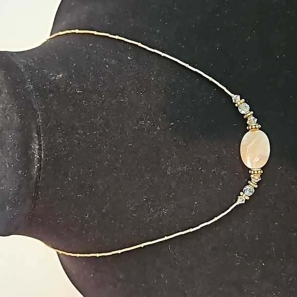 1/20 14K GP Necklace w/ Mother of Pearl & AB Crystals - Picture 1 of 8